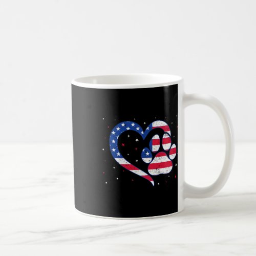 Cat Amp Dog Paw Heart American Flag Patriotic Usa  Coffee Mug