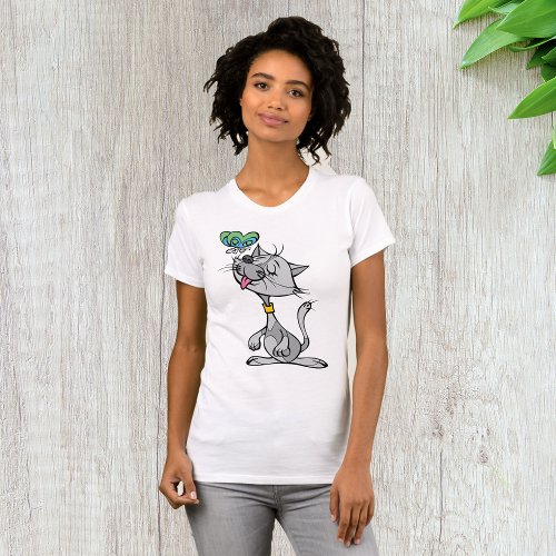 Cat And A Butterfly Womens T_Shirt