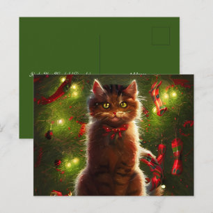 Cat And A Christmas Tree Greeting Postcard