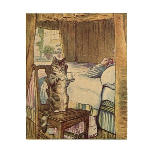 Cat and a Cup of Tea Wood Wall Art