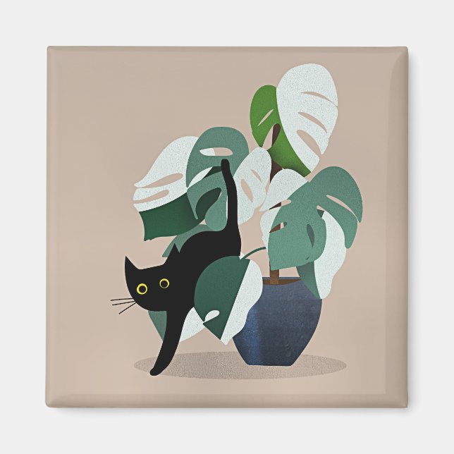 Cat and a Plant artwork Magnet (Front)