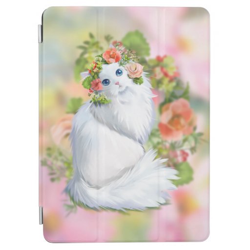 Cat and a wreath of flowers on his head iPad air cover