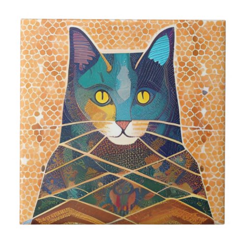 Cat and acolyte abstract moroccan mosaic part 1 ceramic tile