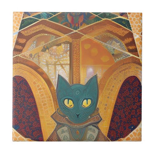 Cat and acolyte abstract moroccan mosaic part 2 ceramic tile