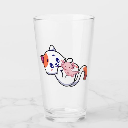 Cat and Axolotl Kawaii Neko Anime Drinking Glass