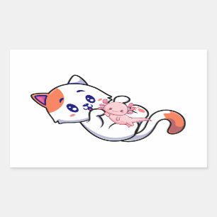 Cat and Axolotl Kawaii Neko Anime Rectangular Sticker