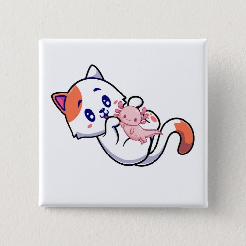 Cat and Axolotl Kawaii Neko Anime Square Button