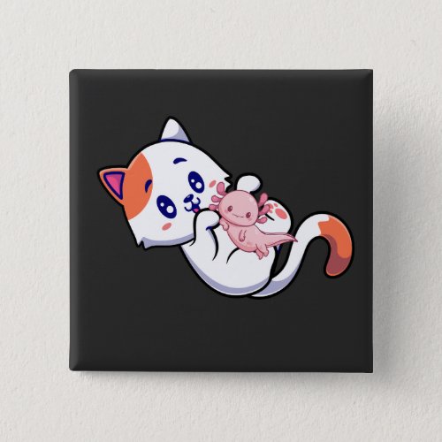Cat and Axolotl Kawaii Neko Anime Square Button