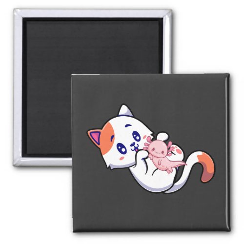 Cat and Axolotl Kawaii Neko Anime Square Magnet