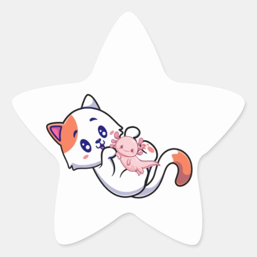 Cat and Axolotl Kawaii Neko Anime Star Sticker