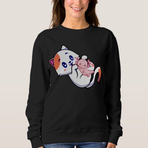 Cat and Axolotl Kawaii Neko Anime Women Sweatshirt