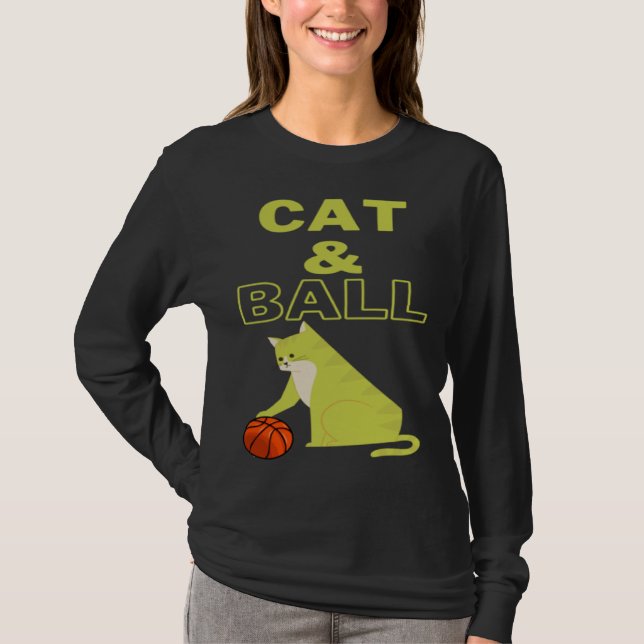 Cat and Ball cat holding a basketball with its paw T-Shirt (Front)