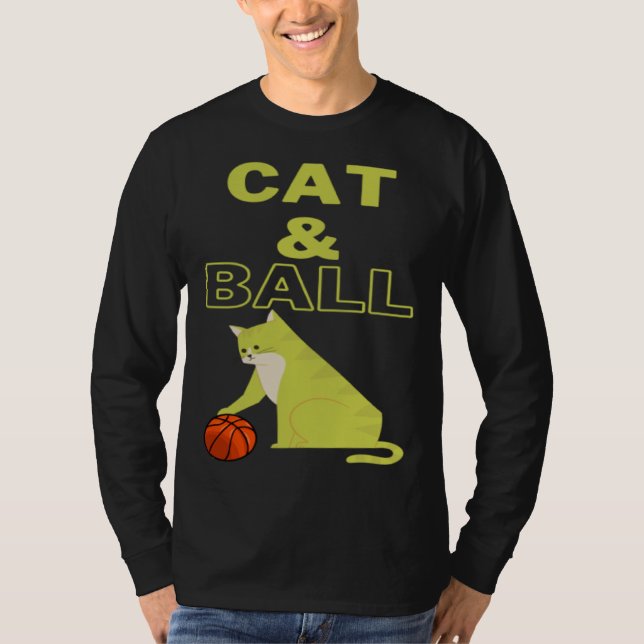 Cat and Ball cat holding a basketball with its paw T-Shirt (Front)