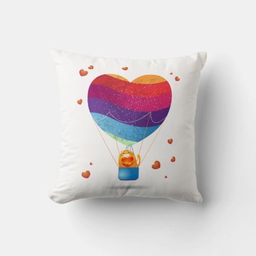 Cat and Ballon of Love  Throw Pillow