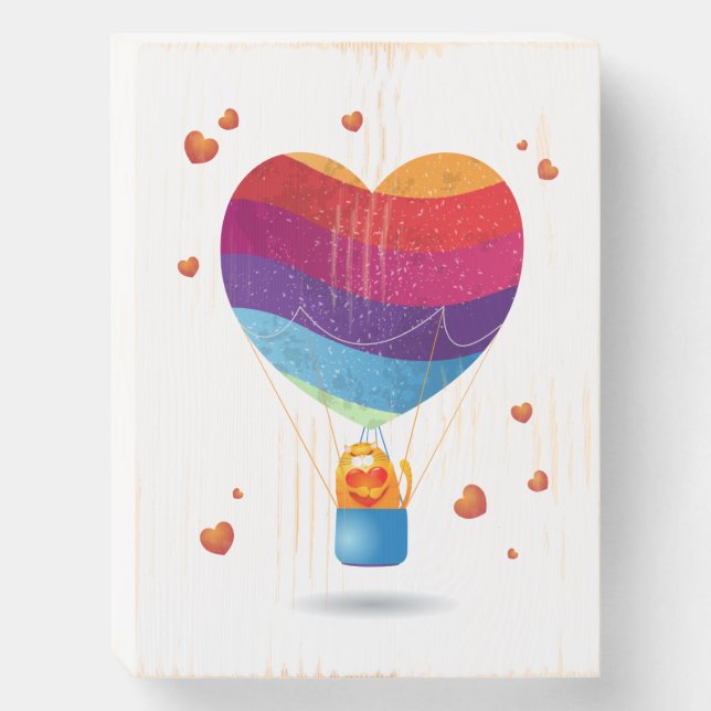 Cat and Ballon of Love  Wooden Box Sign (Front Vertical)