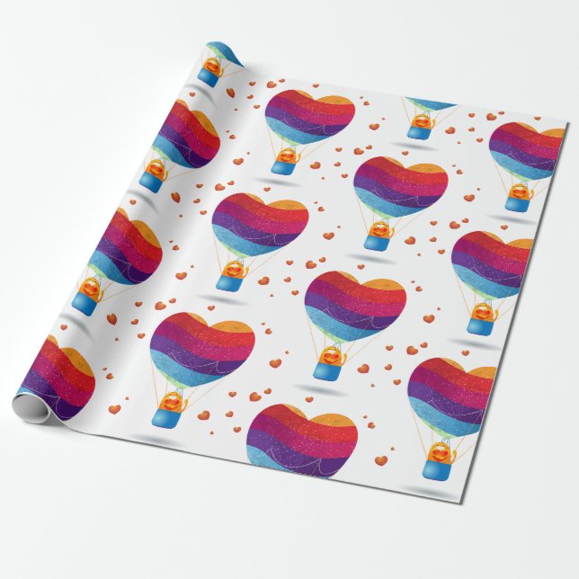 Cat and Ballon of Love  Wrapping Paper (Unrolled)