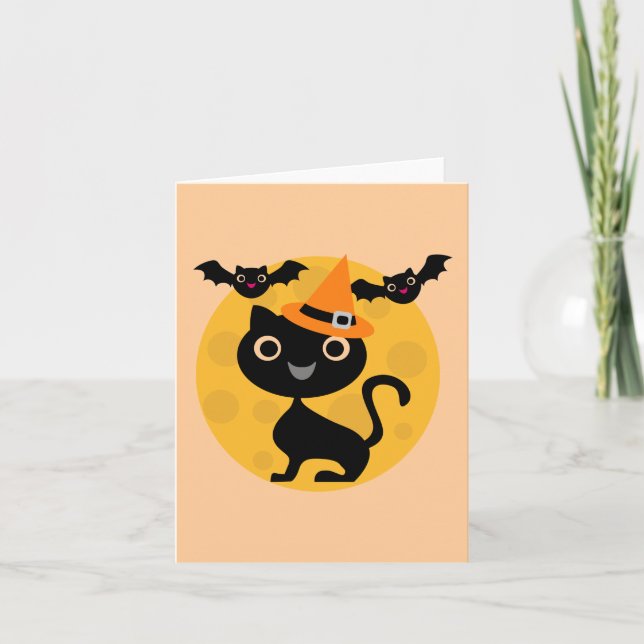 Cat and Bats Halloween T-shirts and Gifts Card (Front)