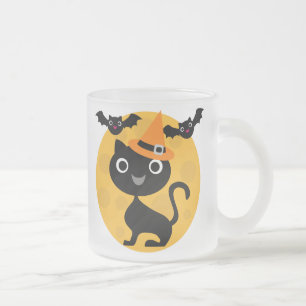 Cat and Bats Halloween T-shirts and Gifts Frosted Glass Coffee Mug