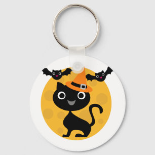 Cat and Bats Halloween T-shirts and Gifts Keychain