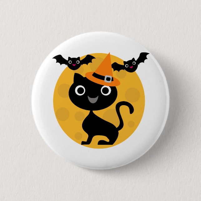 Cat and Bats Halloween T-shirts and Gifts Pinback Button (Front)