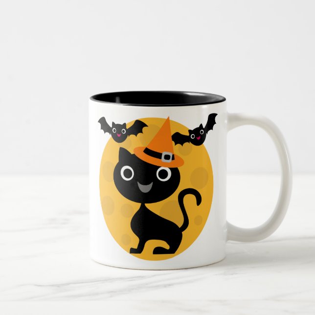 Cat and Bats Halloween T-shirts and Gifts Two-Tone Coffee Mug (Right)