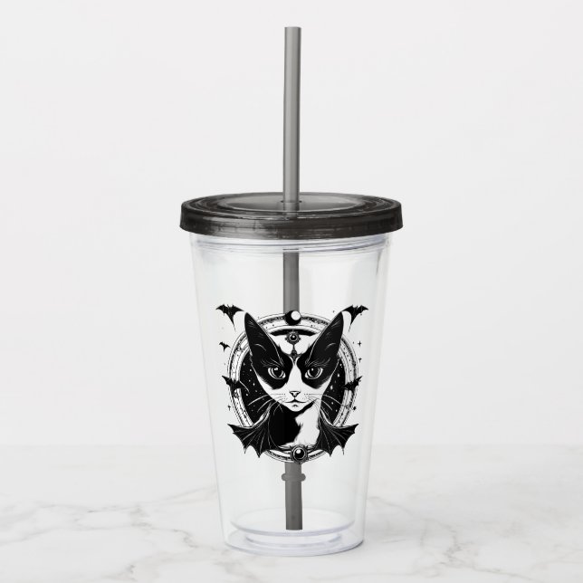 Cat and Bats I Acrylic Tumbler (Front)