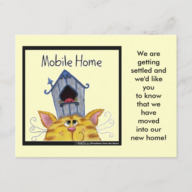 Cat and Bird House Mobile Home Announcement Postcard (Front)