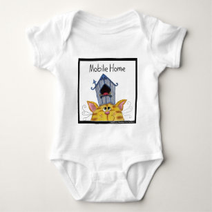 Cat and Bird House Mobile Home Baby Bodysuit