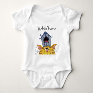 Cat and Bird House Mobile Home Baby Bodysuit