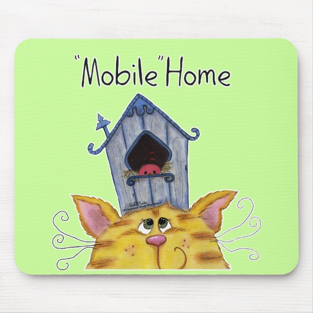 Cat and Bird House Mobile Home Mouse Pad (Front)