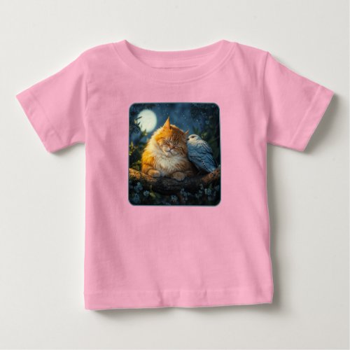 Cat and bird sharing a peaceful moment baby T_Shirt