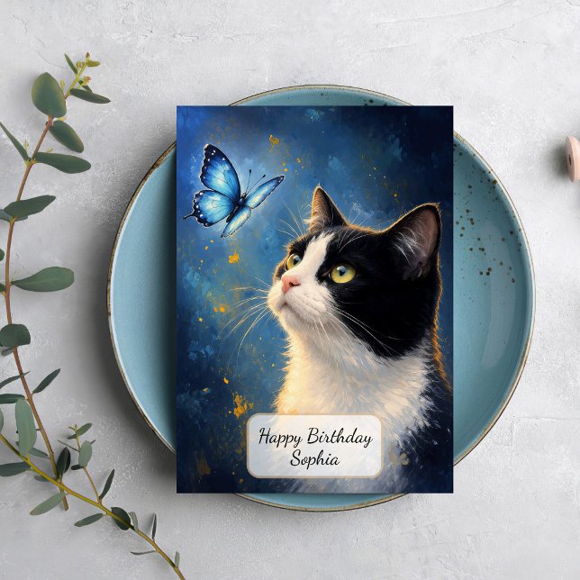 Cat and Blue Butterfly Card (Creator Uploaded)