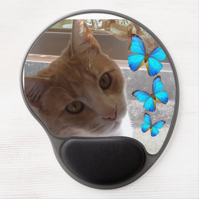 Cat and Blue Butterfly Gel Mousepad (Front)
