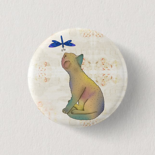 Cat and blue dragonfly button (Front)