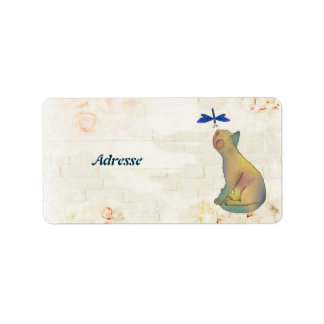 Cat and blue dragonfly label