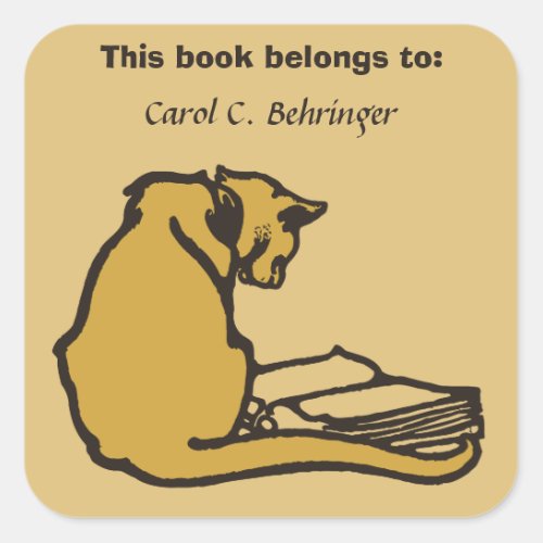 Cat and book vintage bookplate customizable