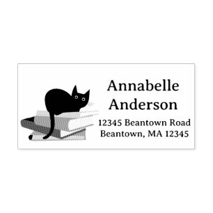 Cat and Books Address Personalize Rubber Stamp