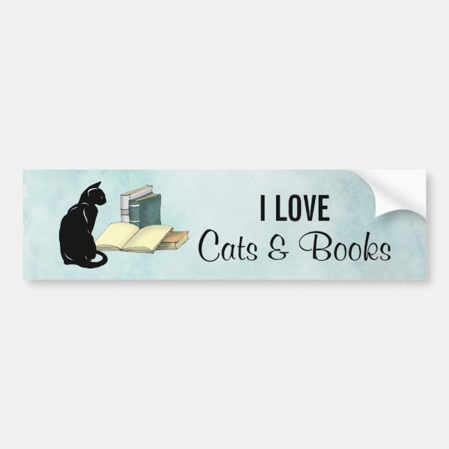  Cat and Books Bumper Sticker (Front)