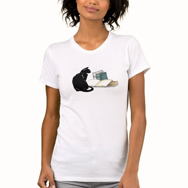 Cat and Books Design T-Shirt