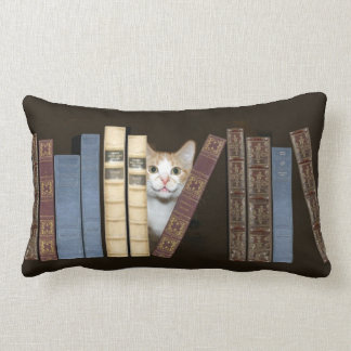 Cat and books lumbar pillow