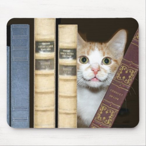 Cat and books mouse pad