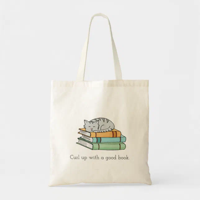 Cat and books tote bag | Zazzle