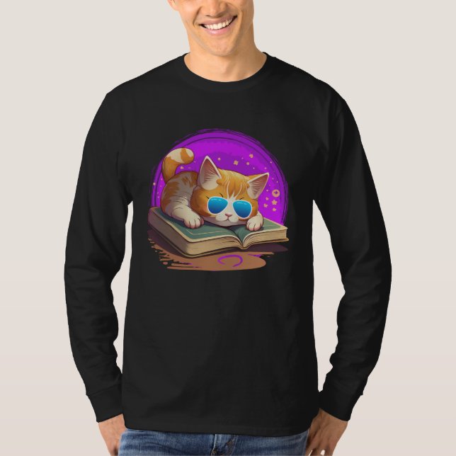 Cat  and Bookworm Book  Books and Cat fans T-Shirt (Front)