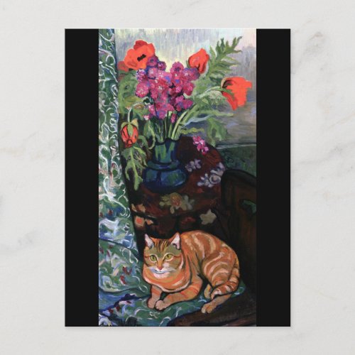 Cat and Bouquet of Flowers Suzanne Valadon Postcard