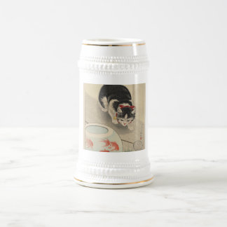 Cat and Bowl of Goldfish by Ohara Koson Beer Stein