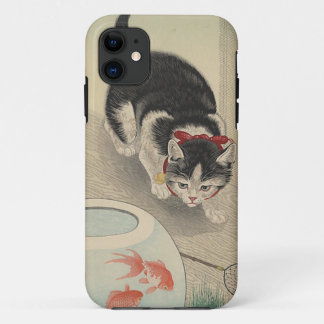 Cat and Bowl of Goldfish by Ohara Koson iPhone 11 Case