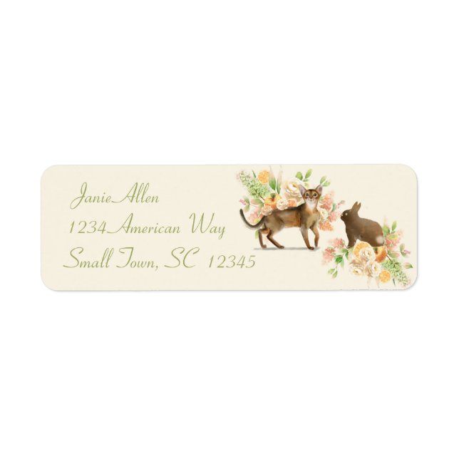 Cat and Bunny Easter Spring Return Address Label (Front)
