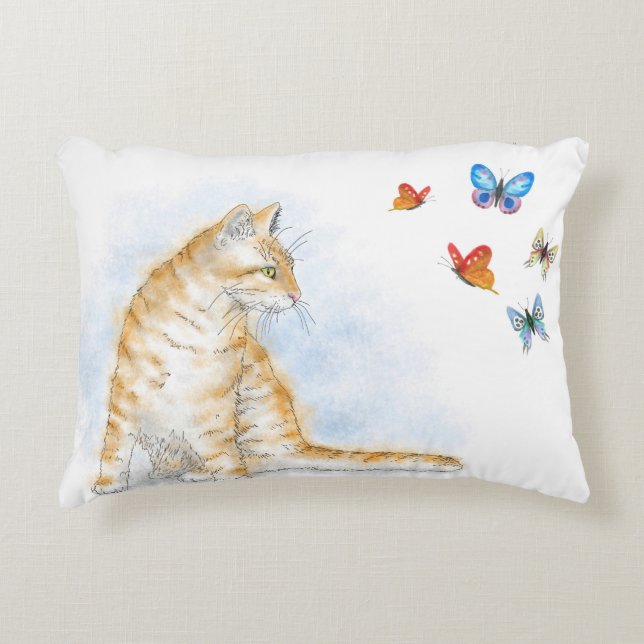 Cat and Butterflies Cat 616 Decorative Pillow (Front)