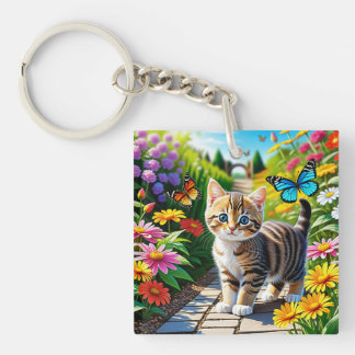 Cat and butterflies keychain