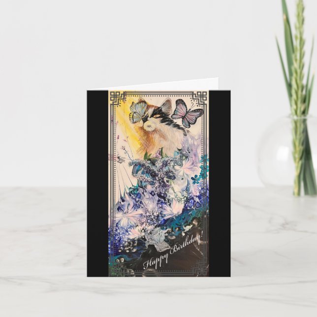 Cat and Butterfly Birthday Card (Front)